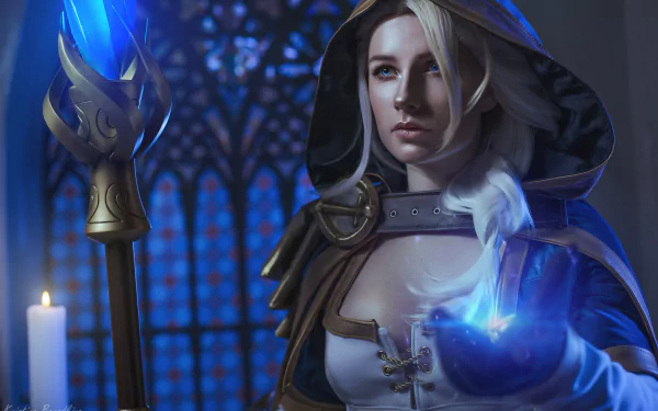 blue eyes white hair model Jaina Proudmoore Warcraft woman cosplay HD Desktop Wallpaper | Background Image