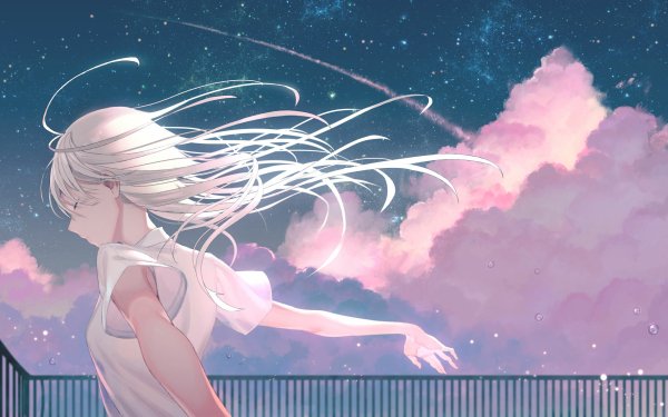 Anime Original White Hair Starry Sky Cloud HD Wallpaper | Background Image