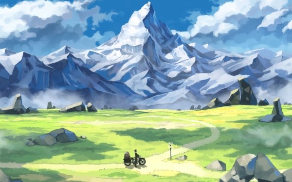 Anime Landscape Path Motorcycle Mountain HD Wallpaper | Background Image