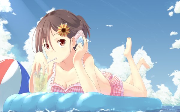 Anime Original Summer Bikini Sea Brown Hair Brown Eyes HD Wallpaper | Background Image