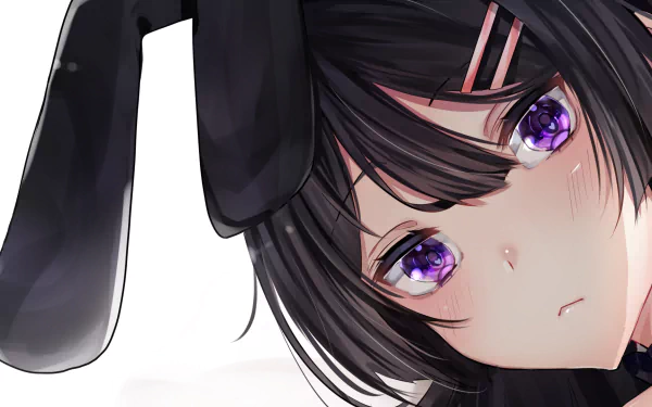 HD PC desktop wallpaper featuring Mai Sakurajima from the anime Rascal Does Not Dream of Bunny Girl Senpai, showcasing her striking purple eyes and black bunny ears.