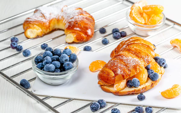 viennoiserie tangerine blueberry berry food croissant HD Desktop Wallpaper | Background Image