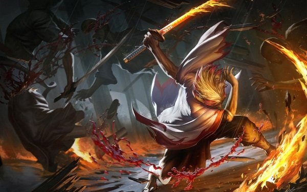 Anime Demon Slayer: Kimetsu no Yaiba Demon Slayer Kyojuro Rengoku Fire Blood Katana Warrior HD Wallpaper | Background Image