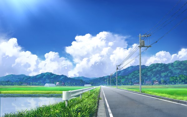 Anime Road Countryside HD Wallpaper | Background Image