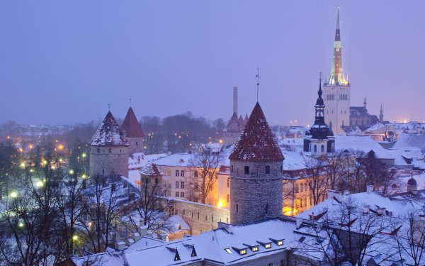 Man Made Tallinn Cities Estonia Winter Dusk Snow Building Light HD Wallpaper | Background Image