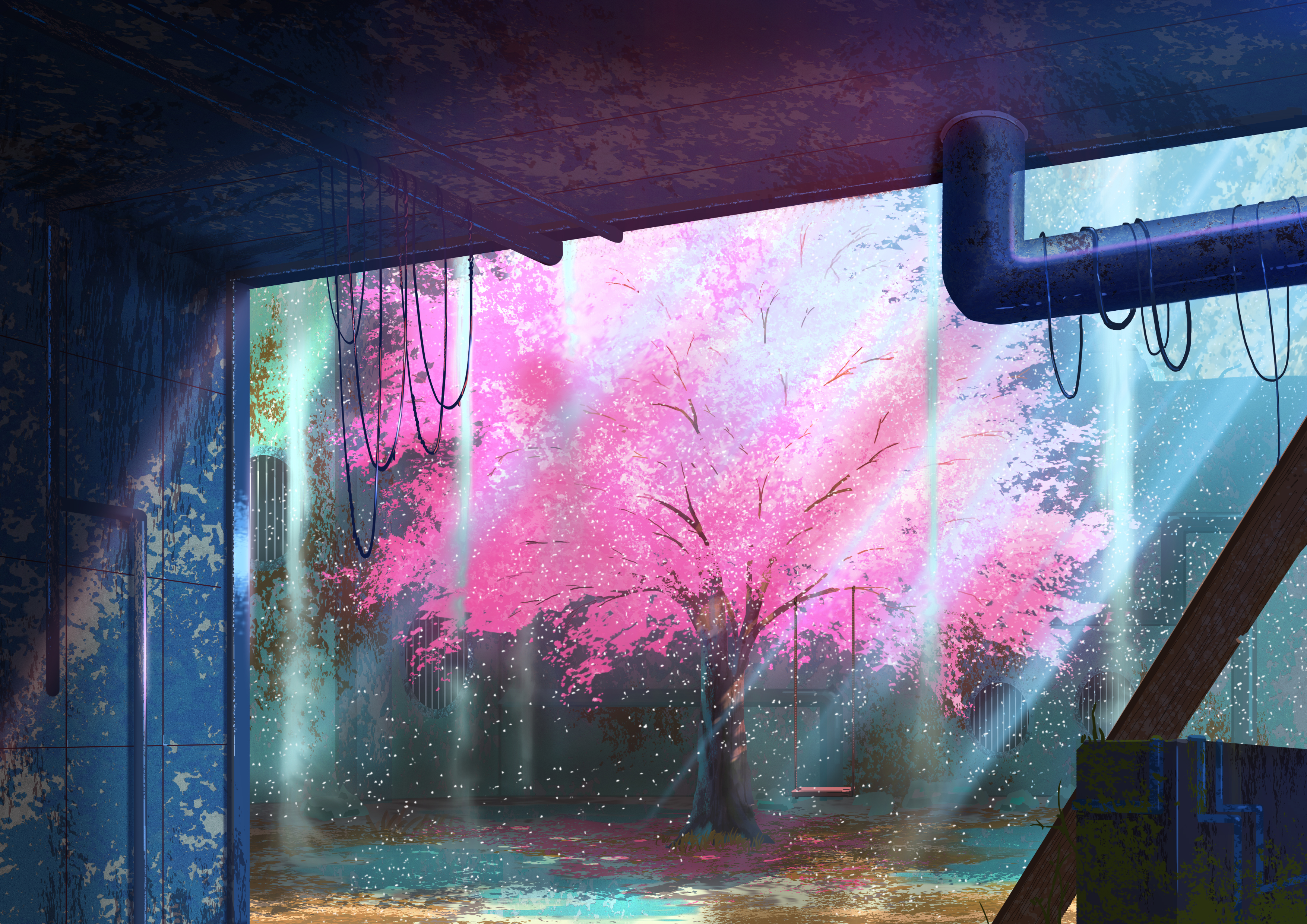 Beautiful pink cherry blossom tree with a swing by スマッシャーT_T