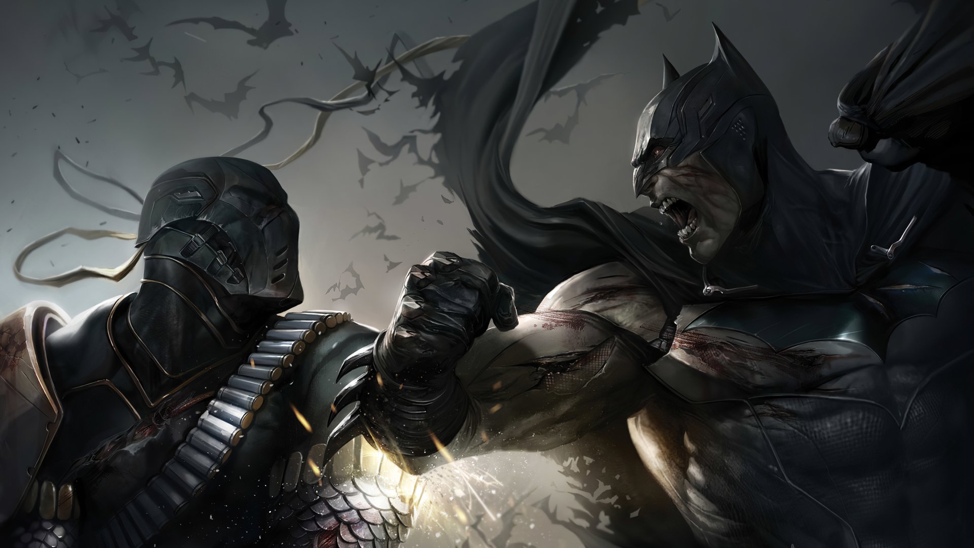 Batman fighting Deathstroke