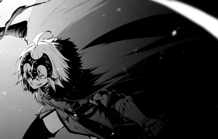 Monochrome 4K Ultra HD anime wallpaper featuring Jeanne d'Arc Alter, Avenger class, from Fate/Grand Order in dynamic black and white art style.