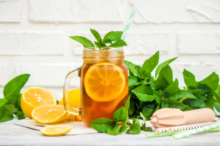 straw still life lemon drink food tea HD Desktop Wallpaper | Background Image