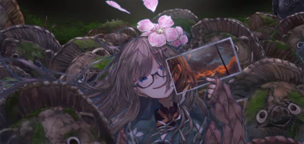 blue eyes Kataribe Tsumugu Nijisanji glasses Anime Virtual Youtuber HD Desktop Wallpaper | Background Image