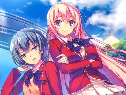 Honami Ichinose and Mio Ibuki from the anime Classroom of the Elite pose confidently in a vibrant 4K Ultra HD desktop wallpaper background.