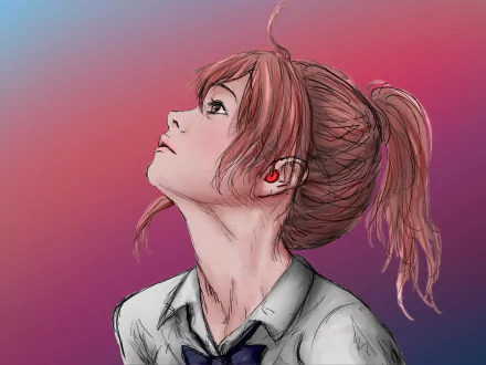 HD PC desktop wallpaper of Shouko Nishimiya from A Silent Voice, depicted with tears and a contemplative expression against a soft gradient background.