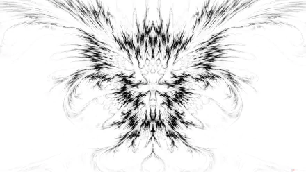 Abstract black and white design with intricate, symmetrical patterns resembling a digital inkblot, rendered in 4K Ultra HD for PC desktop wallpaper.