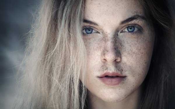 Women Face Model Blue Eyes Blonde Freckles HD Wallpaper | Background Image