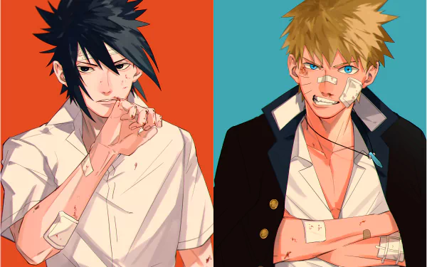 Vibrant 4K Ultra HD anime wallpaper featuring Sasuke Uchiha and Naruto Uzumaki from Naruto, showcasing bold colors and dynamic character poses.
