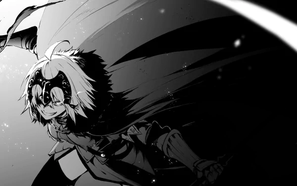 Monochrome 4K Ultra HD anime wallpaper featuring Jeanne d'Arc Alter, Avenger class, from Fate/Grand Order in dynamic black and white art style.