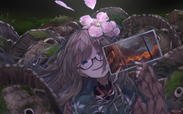 blue eyes Kataribe Tsumugu Nijisanji glasses Anime Virtual Youtuber HD Desktop Wallpaper | Background Image