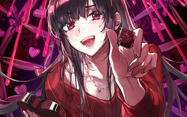 Anime Original Black Hair Long Hair Red Eyes Valentine's Day HD Wallpaper | Background Image