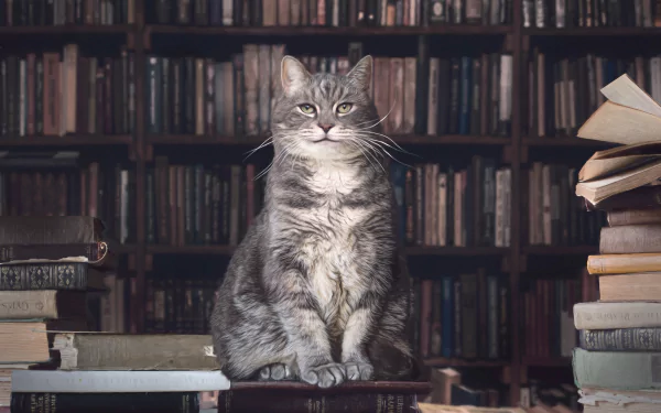  Cat on a library