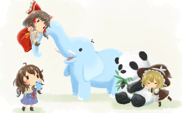 chibi Sumireko Usami Marisa Kirisame Reimu Hakurei Anime Touhou HD Desktop Wallpaper | Background Image