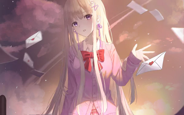 purple eyes blonde letter Anime Original HD Desktop Wallpaper | Background Image