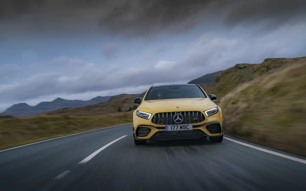 yellow car car hatchback Mercedes-Benz vehicle Mercedes-Benz AMG A45 HD Desktop Wallpaper | Background Image