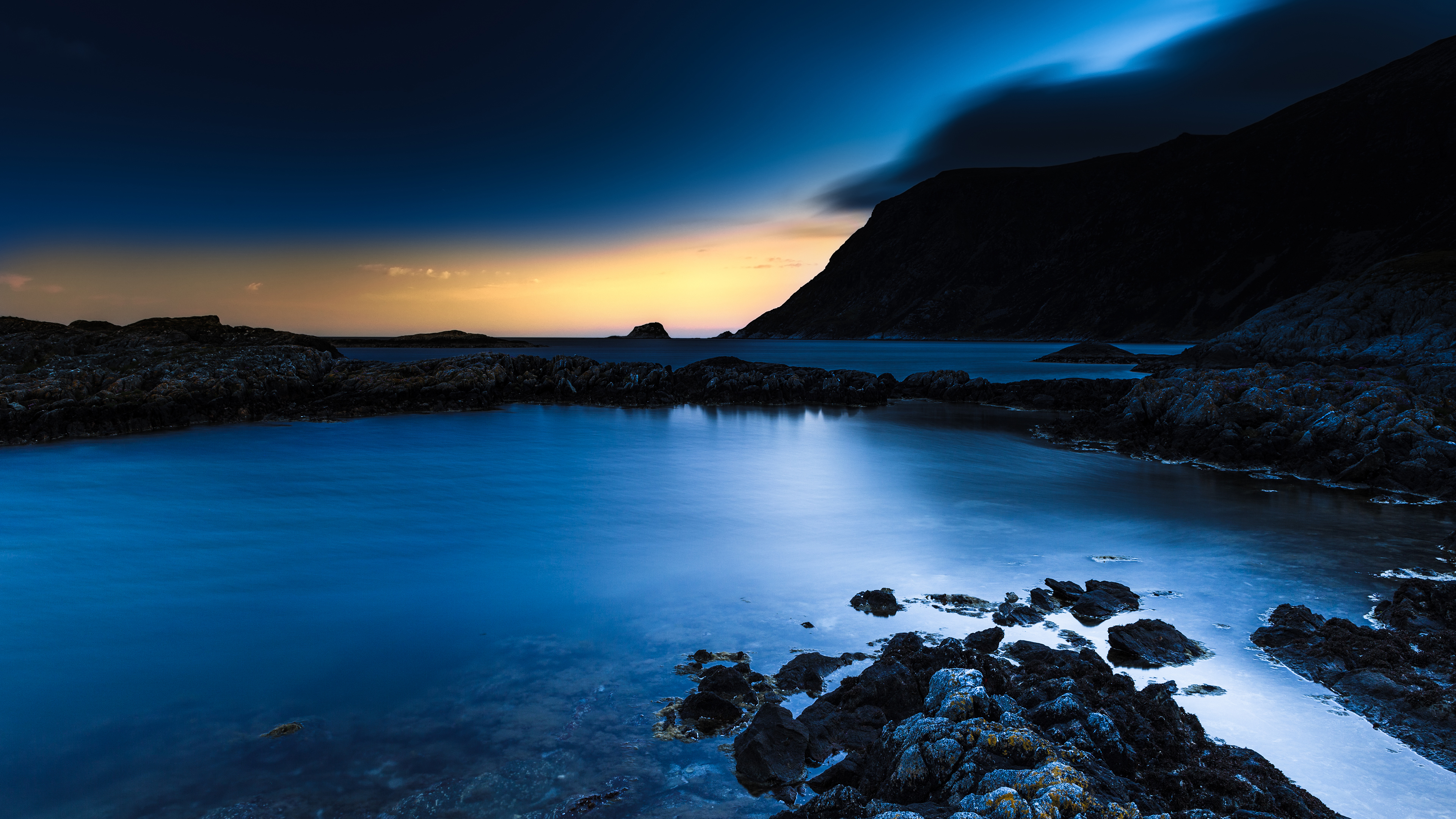 Deep Blue Lake At Night 4k Ultra Hd Wallpaper Background Image