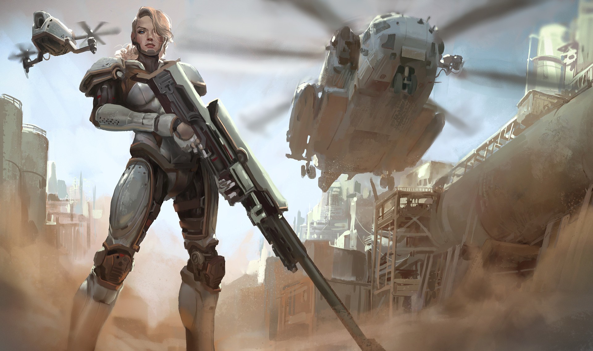 Download Helicopter Miltary Futuristic Weapon Blonde Woman Warrior Sci