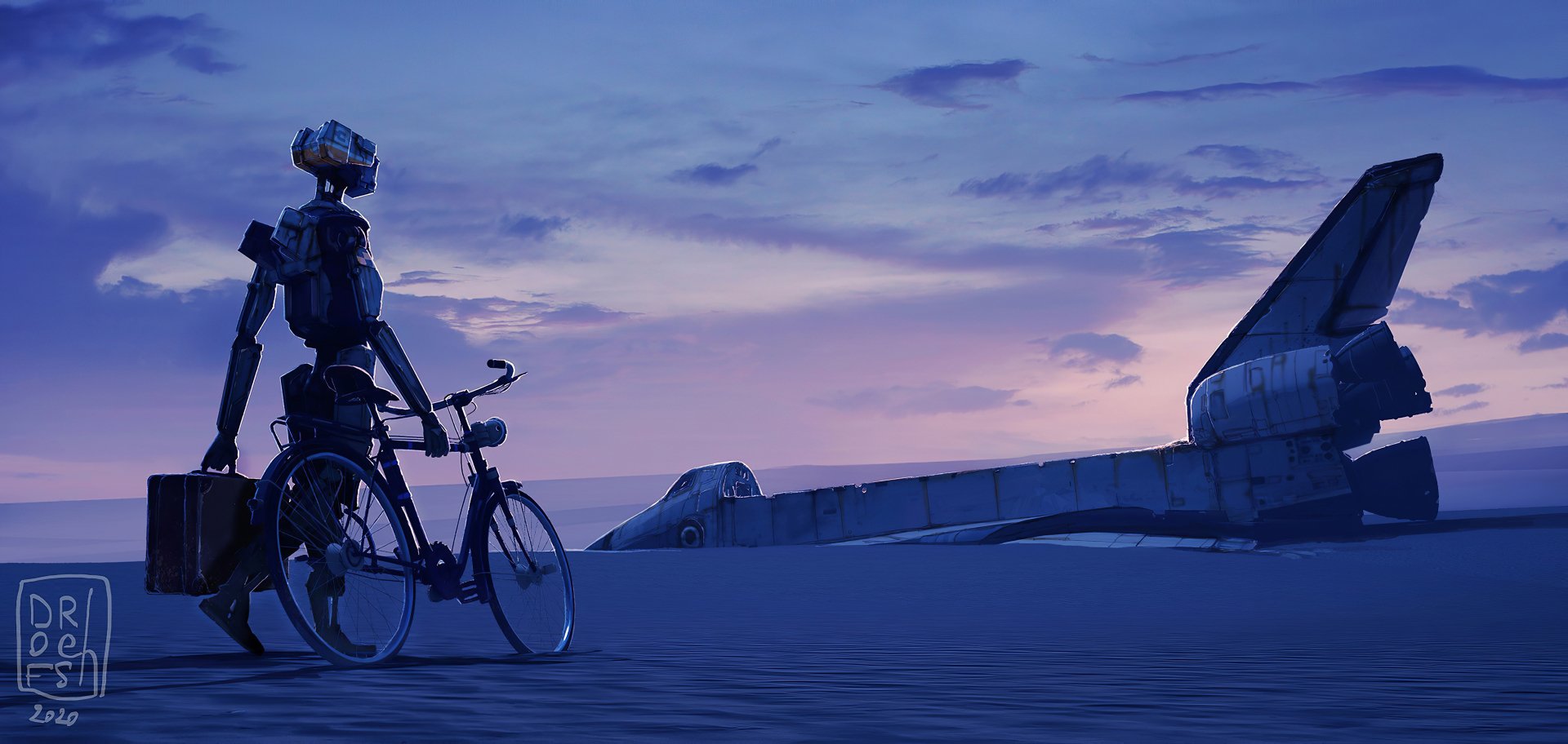 Download Bicycle Post Apocalyptic Space Shuttle Sci Fi Robot HD Wallpaper by DOFRESH