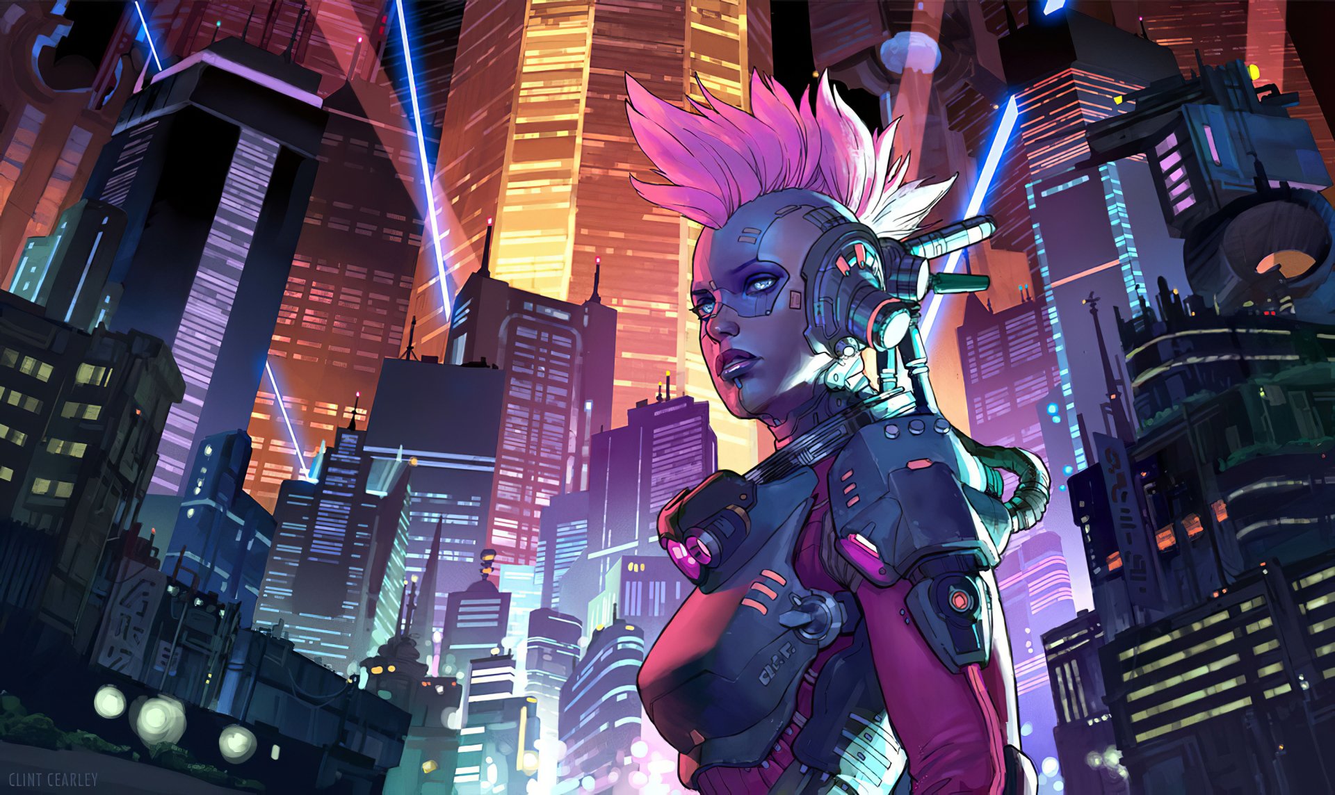 Download Pink Hair Futuristic Building City Cyborg Sci Fi Cyberpunk Sci