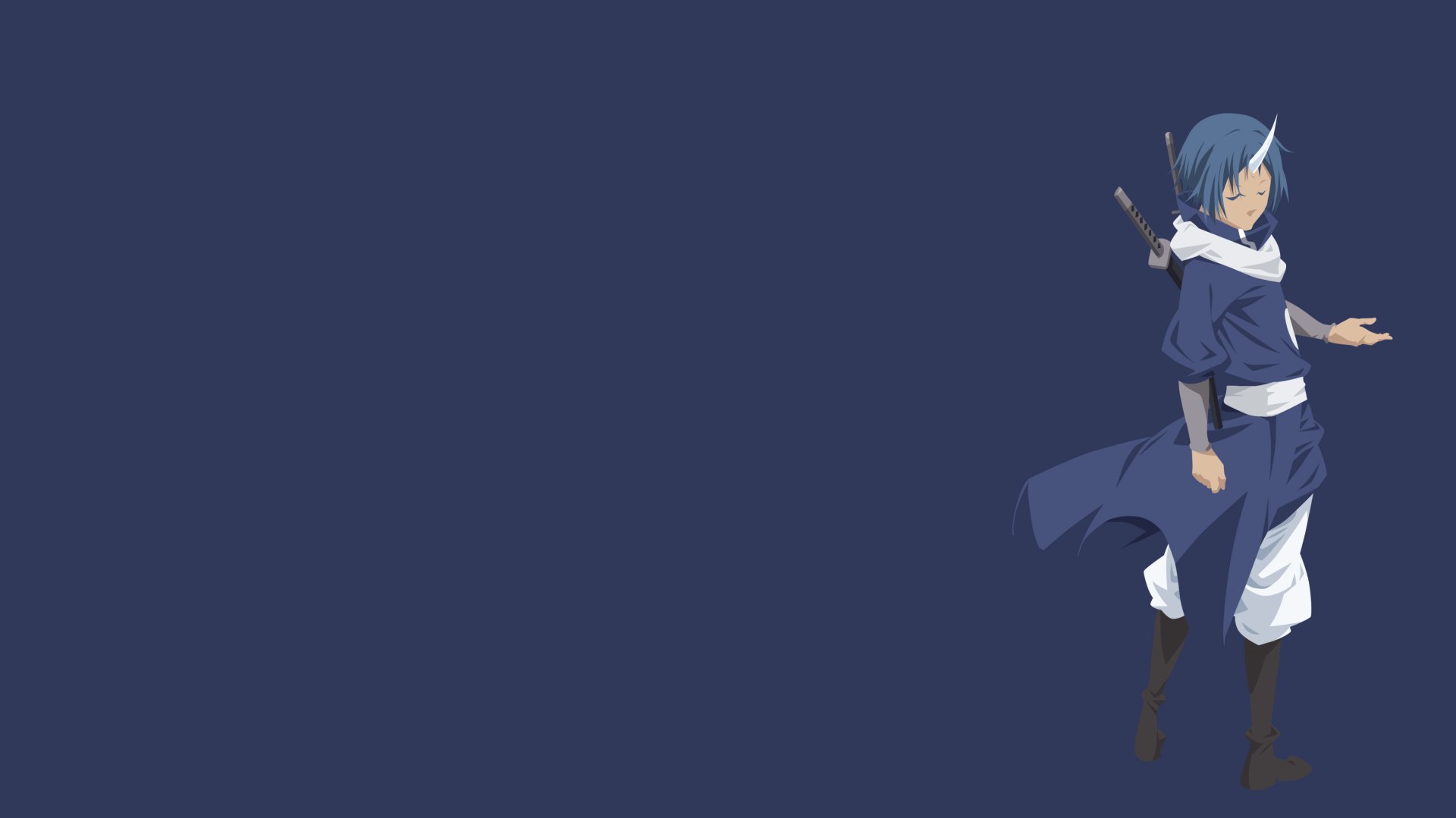 Minimalist 4K Ultra HD anime wallpaper featuring Souei from That Time I Got Reincarnated as a Slime against a solid dark blue background.