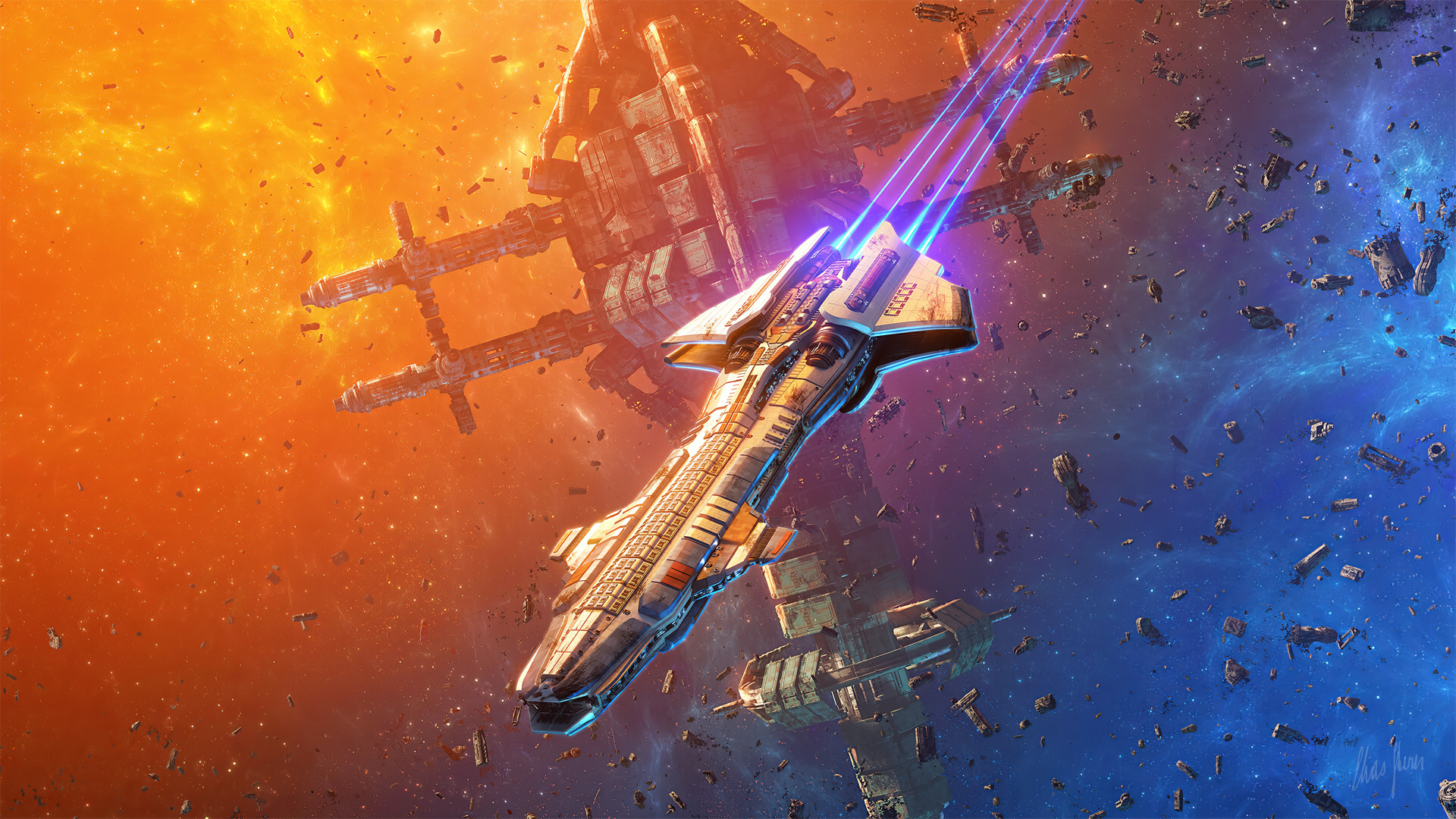 Epic Sci-Fi Spaceship Battle - 4K Ultra HD Wallpaper by Elias Stern ...