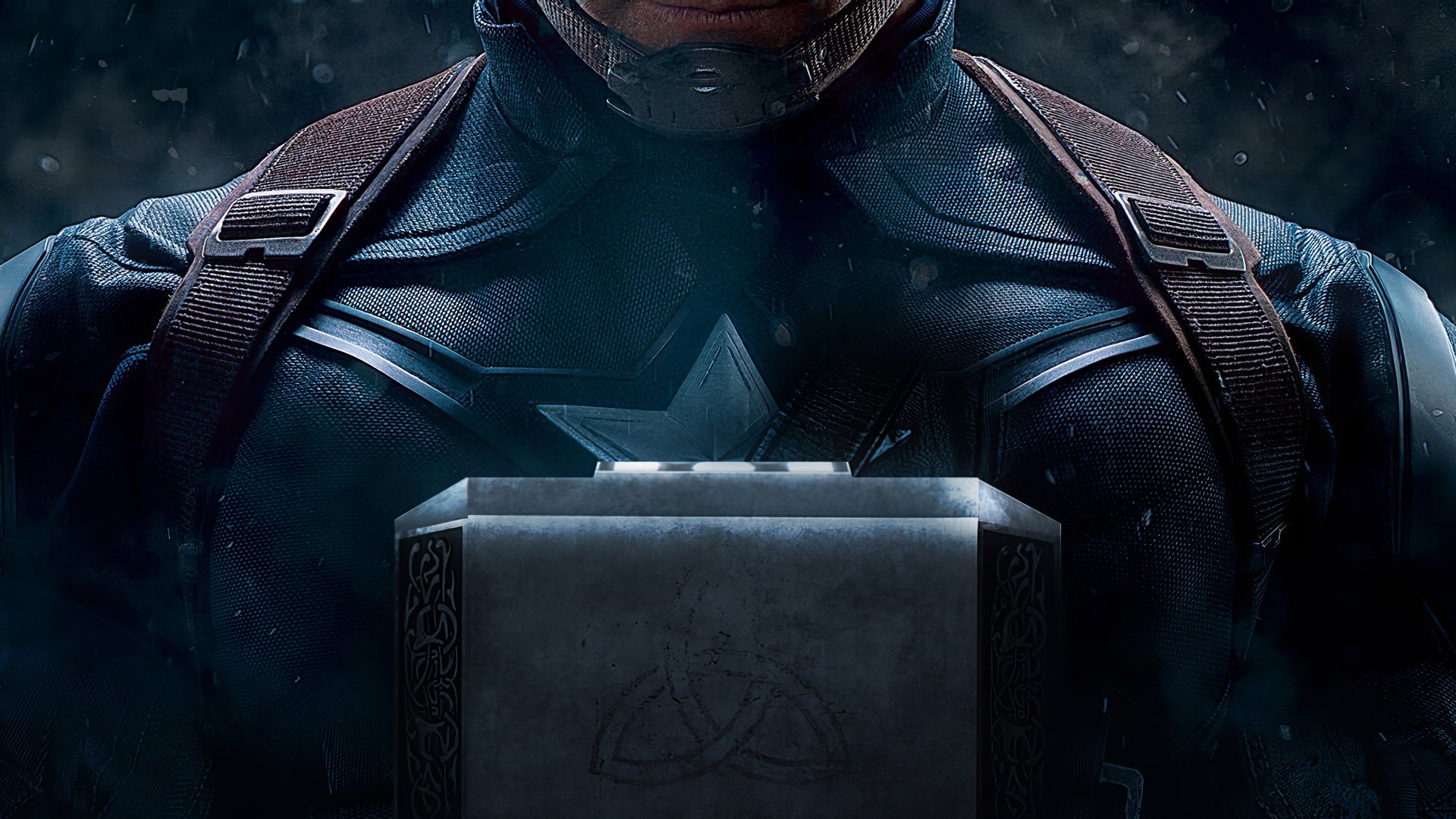 4K Ultra HD wallpaper featuring Steve Rogers as Captain America holding Mjölnir from Avengers Endgame, showcasing Chris Evans in an iconic movie moment.