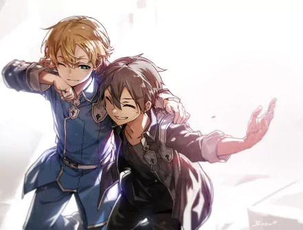 An HD wallpaper featuring Eugeo and Kirito from Sword Art Online: Alicization, showcasing their friendship in a vibrant and engaging anime style.