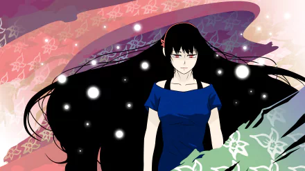 Yeon Yihwa stands confidently against a vibrant, abstract background in this 8K Ultra HD anime wallpaper from Tower of God, showcasing her striking features and flowing hair.