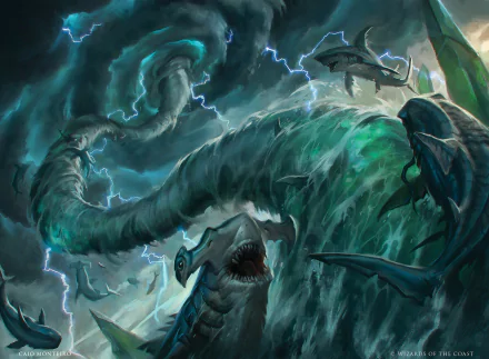 tornado sea monster shark man made Magic: The Gathering HD Desktop Wallpaper | Background Image