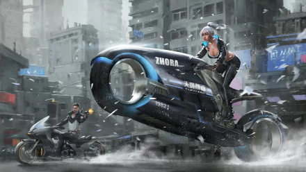 futuristic vehicle white hair Sci Fi woman HD Desktop Wallpaper | Background Image