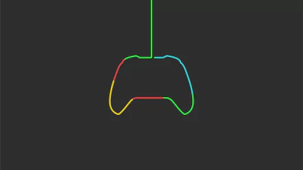 Minimalist 4K Ultra HD PC wallpaper featuring an Xbox-style video game controller outlined with a colorful single line on a dark background, embracing minimalist gaming.
