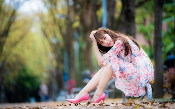 Women Asian Model High Heels Depth Of Field Dress Brunette Lipstick HD Wallpaper | Background Image