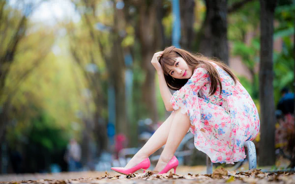 lipstick brunette dress depth of field high heels model woman asian HD Desktop Wallpaper | Background Image