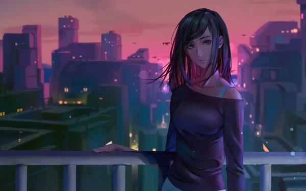 aqua eyes black hair city woman artistic HD Desktop Wallpaper | Background Image