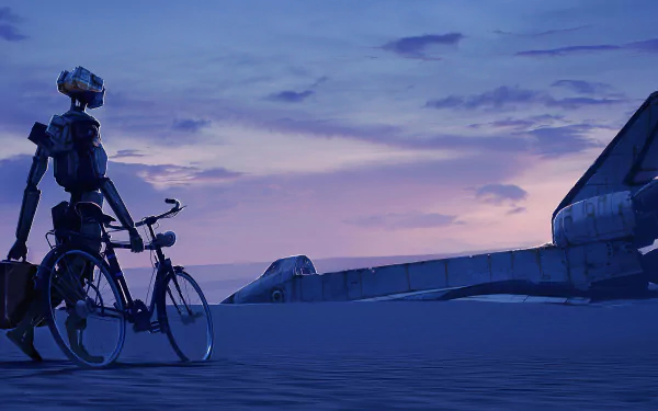 bicycle post apocalyptic space shuttle Sci Fi robot HD Desktop Wallpaper | Background Image