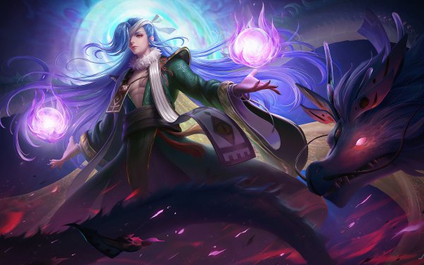 Fantasy Sorcerer Magic Blue Hair Oriental HD Wallpaper | Background Image