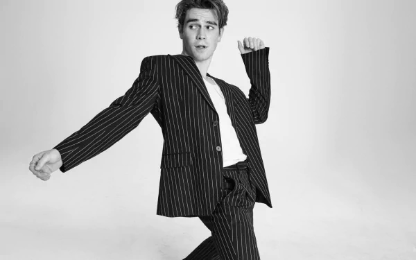 suit Black & White actor New Zealander Celebrity KJ Apa HD Desktop Wallpaper | Background Image