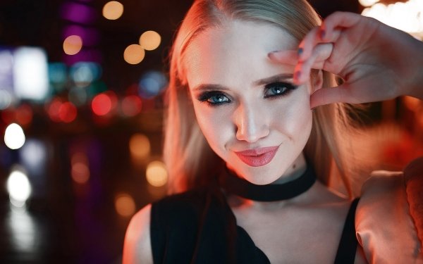 Women Model Face Blonde Blue Eyes Lipstick Bokeh HD Wallpaper | Background Image