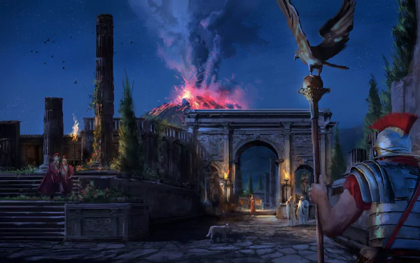 Pompeii eruption volcano night fantasy warrior fantasy warrior HD Desktop Wallpaper | Background Image