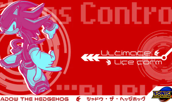HD PC desktop wallpaper featuring Shadow the Hedgehog from the video game Sonic Adventure 2 with a vibrant red background and graphic text elements.