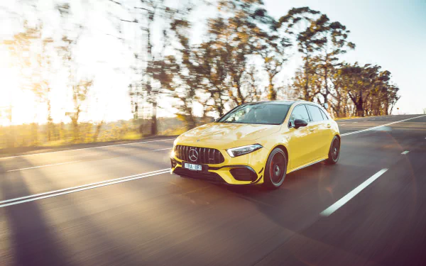 yellow car car hatchback Mercedes-Benz vehicle Mercedes-Benz AMG A45 HD Desktop Wallpaper | Background Image