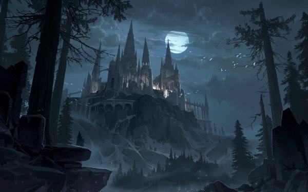 Fantasy Castle Castles Night Moon HD Wallpaper | Background Image