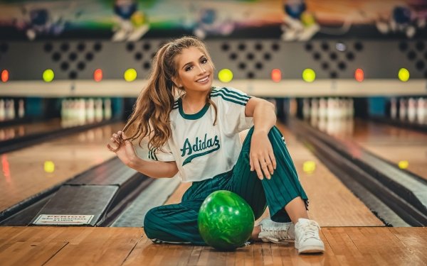 Women Model Bowling Depth Of Field Brunette Smile Ponytail HD Wallpaper | Background Image